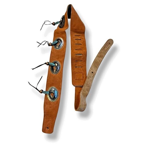 Levys Suede Leather Guitar Strap Big Conchos Fringe Beads Western Boho Canada - Picture 1 of 8